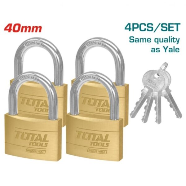 Total Heavy Duty Brass Padlock 40Mm, Solid Brass Cylinder With Pins, 4Pcs Brass Keys, 4Pcs Set Tlk32T4402