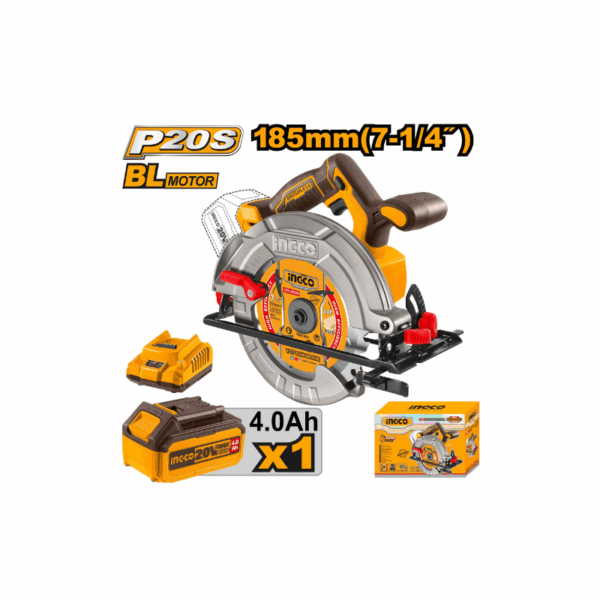 Ingco Cordless Circular Saw 20V With Brushless Motor &Amp; Adjustment Settings Csli18511