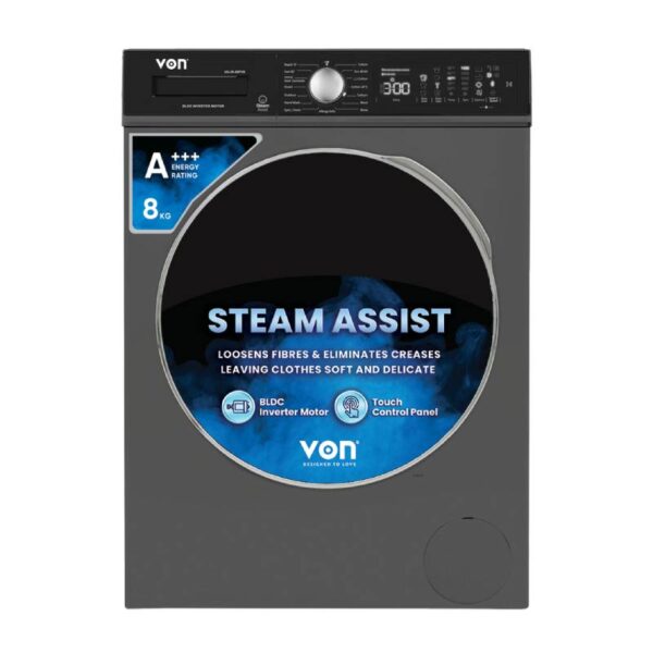 Von Front Load Washing Machine 8 Kg, Silver Inverter Motor Valw-08Fvk