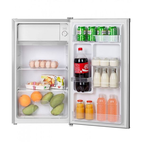 Hisense Refrigerator 90L Single Door, Separate Chiller, Removeable Glass Shelves, Low Noise, Energy Saving, Tempered Glass, Reversible Door, Sealed Crisper, Titanium Silver H125Rts