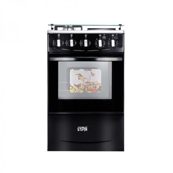 Winning Star Freestanding Cooker 2 Gas Burners, 2 Electric Burners With 52L Oven Black