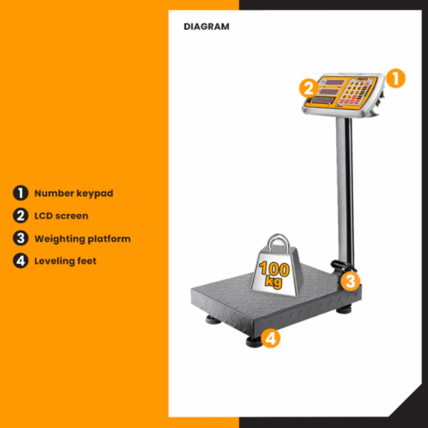 Ingco Rechargeable Digital Platform Scale 100Kg With Led Display, 20G Graduation Hesa31003