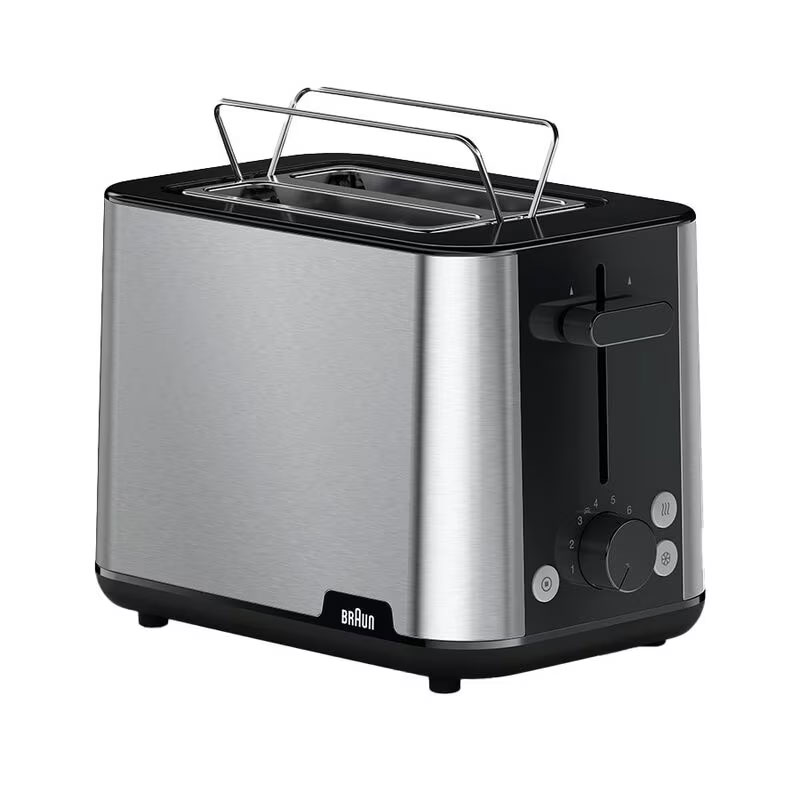 Braun Toaster 900W Purshine With 2 Slots, 8 Toast Levels, Pull Out Tray, Bread Lifter, Bun Warmer, Stainless Steel Ht101Bi-Ht1510Bk