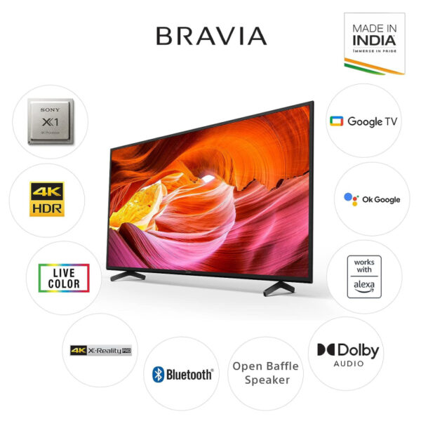 Sony Bravia 55&Quot; Led 4K Ultra Hd Smart Google Tv With Alexa Compatibility,  X1 4K Processor, 4K X Reality Pro, Motion Flow Xr200 Engine, Bluetooth Connectivity Black Kd-55X75K