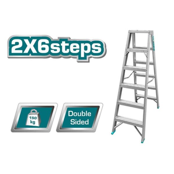 Total Double Sided Folding Ladder Aluminium 2 X 6 Steps, Easily Foldable For Space Saving Storage, Oxidation Thlad01061