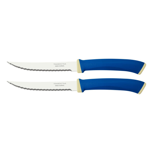 Tramontina Felice Barbecue Knife 5'' Stainless Steel Blades, Microserrated Edge &Amp; Blue Polypropylene Handles 2Pc Set 23494/215