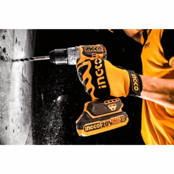 Ingco Compact Brushless Cordless Drill Lithium-Ion 20V 60Nm With 2 Speed Gear, Led Battery Indicator, Work Light Cdli20602