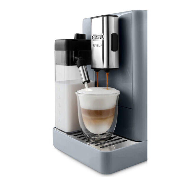 De'Longhi Rivelia Fully Automatic Coffee Machine With Lattecrema Hot, Automatic Milk Frother, Compact Size Bean To Cup Coffee Machine, 16 Recipes, Full Touch Colored Display, Exam440.55.G