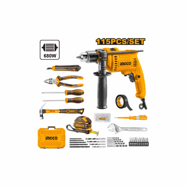Ingco 115Pcs Tools Set With Impact Drill 680W Hkthp11151