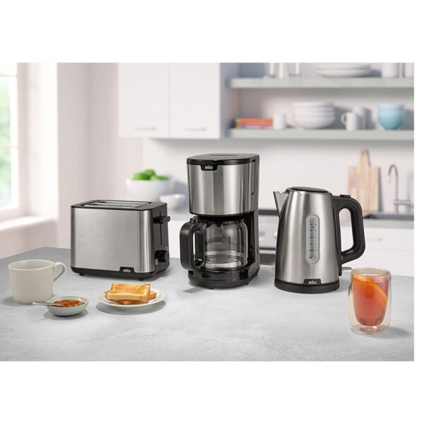 Braun Toaster 900W Purshine With 2 Slots, 8 Toast Levels, Pull Out Tray, Bread Lifter, Bun Warmer, Stainless Steel Ht101Bi-Ht1510Bk