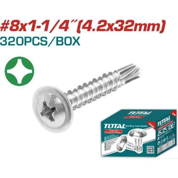 Total Self Drilling Truss Head Screw 8X1-1/4&Quot; For Phillips Drive, Zinc Plated Finish 320Pcs Thwtd81141