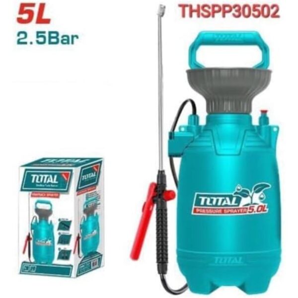 Total Pressure Sprayer 5L 2.5 Bar With Stainless Lance, Plastic Nozzle, Safety Pressure Release Valve, Handy Carry Strap Thspp30502