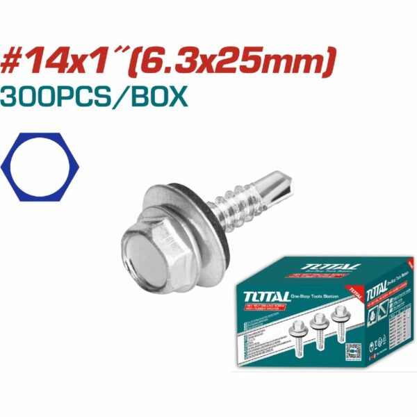 Total Self Drilling Hex Screw With Rubber Washer, Zinc Plated 14X1&Quot; (6.3X25Mm) 300Pcs Thwhd1411