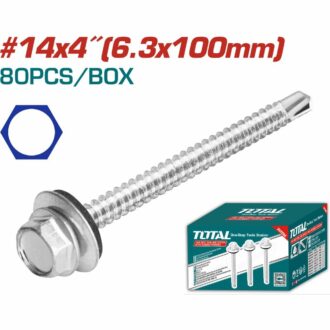 Total Self Drilling Hex Screw with Rubber Washer, Zinc Plated 14X4" (6.3x100mm) 80pcs THWHD1441