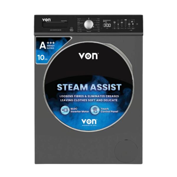Von Front Load Washing Machine 10 Kg, Silver Inverter Motor Valw-10Fvk