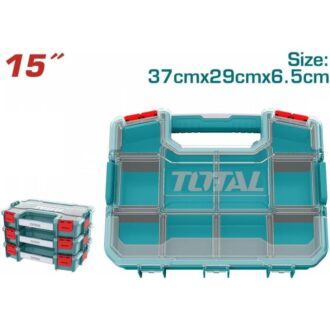 Total Empty Tool Box Plastic Organizer 37 x 29.6 x 6.5cm with Built in Carry Handle and Latch for Easy Transport, Removable Dividers TPBX1151
