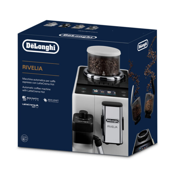 De'Longhi Rivelia Fully Automatic Coffee Machine With Lattecrema Hot, Automatic Milk Frother, Compact Size Bean To Cup Coffee Machine, 16 Recipes, Full Touch Colored Display, Exam440.55.G