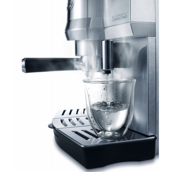 De'Longhi Expresso Maker Pump Driven &Amp; Cappuccino Machine 1450W (Metallic) Latte Macchiato Hot Milk Removable Drip Tray Ec850.M