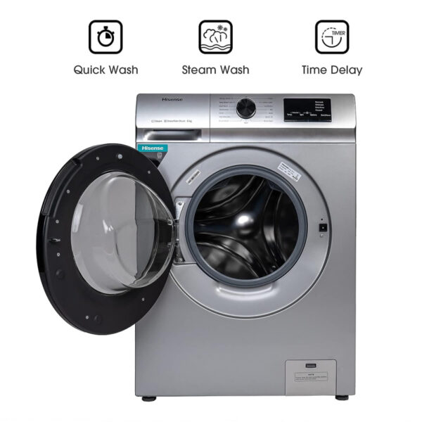 Hisense Washing Machine 6Kg Automatic, Front Load, Snowflake Drum, Drum Clean, Silver Wfvc6010S