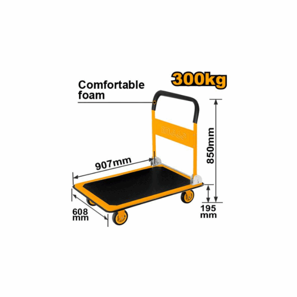 Ingco Foldable Platform Hand Truck 300Kgs With Steel Handle Comfortable Foam Hpht13002