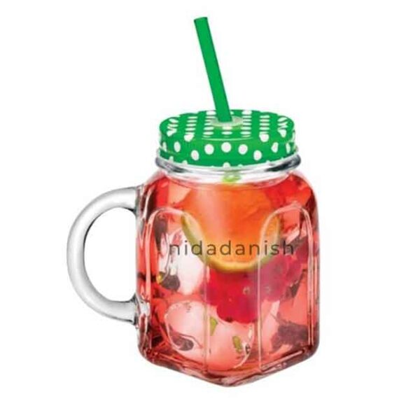 Pasabahce Home Made Jar With Handle, Straw &Amp; Lid 450Ml 80388