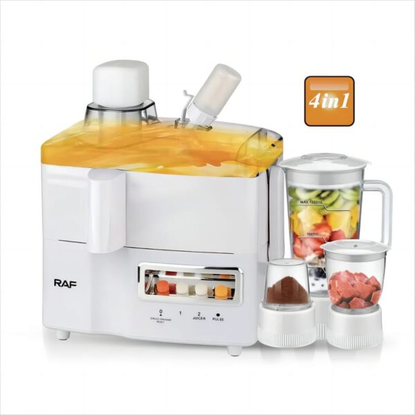 Raf Food Processor 4In1 400W 1.5L Multifunctional Plastic Jar Juicer, Blender, Chopper, Grinder With Full Copper Motor, Low Noise, Smooth Operation R.2819