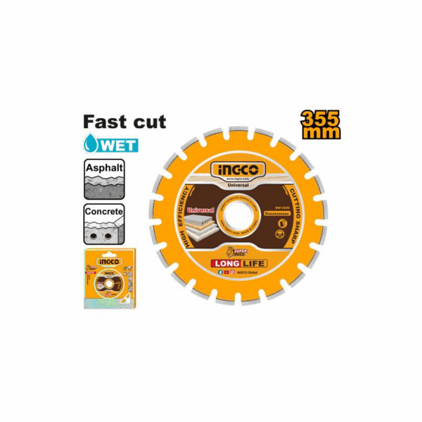 Ingco Diamond Disc For Asphalt &Amp; Concrete Cutting 355Mm(14&Quot;)X25.4Mm Dmd033551