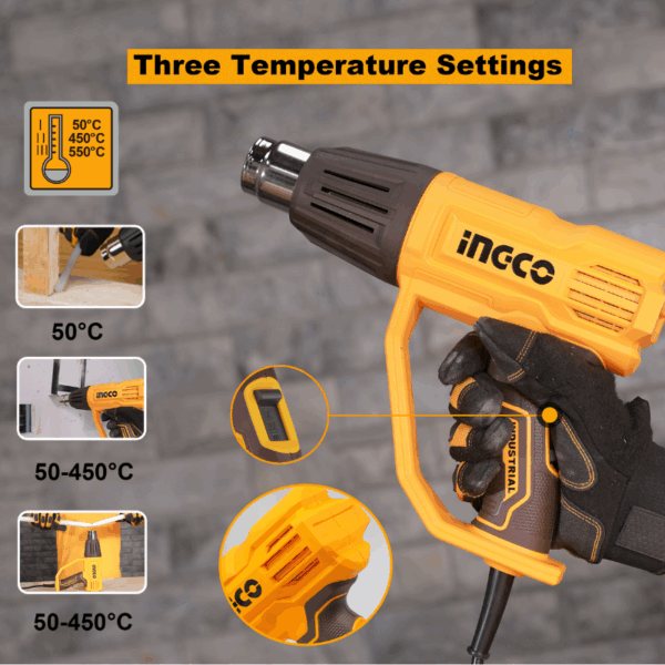 Ingco Electric Heat Gun 2000W With 3Pcs Nozzle &Amp; 1 Scraper Hg200078