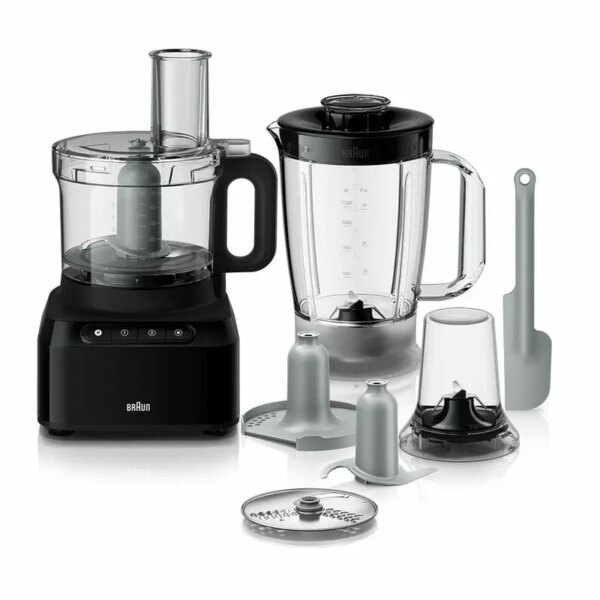 Braun Food Processor 7 Attachment , 800W, 2 Speeds, Pulse Function, 1.2L Capacity, Blender &Amp; Bowl 2L , Slicing And Grating Disc, Dough, Ice Crusher Blade, Fp301Ai-Fp3132Bk