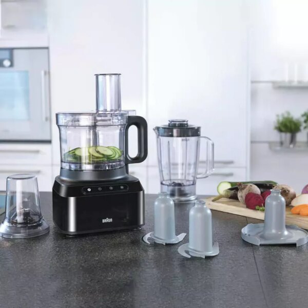 Braun Food Processor 7 Attachment , 800W, 2 Speeds, Pulse Function, 1.2L Capacity, Blender &Amp; Bowl 2L , Slicing And Grating Disc, Dough, Ice Crusher Blade, Fp301Ai-Fp3132Bk
