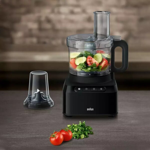 Braun Food Processor 7 Attachment , 800W, 2 Speeds, Pulse Function, 1.2L Capacity, Blender &Amp; Bowl 2L , Slicing And Grating Disc, Dough, Ice Crusher Blade, Fp301Ai-Fp3132Bk