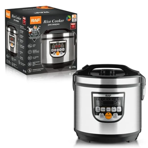 Raf Rice Cooker 5L 900W, Multi Function Menu, Constant Temperature, 24 Hour Timer, Fry, Heat, Steam, Bake &Amp; Stew R.178