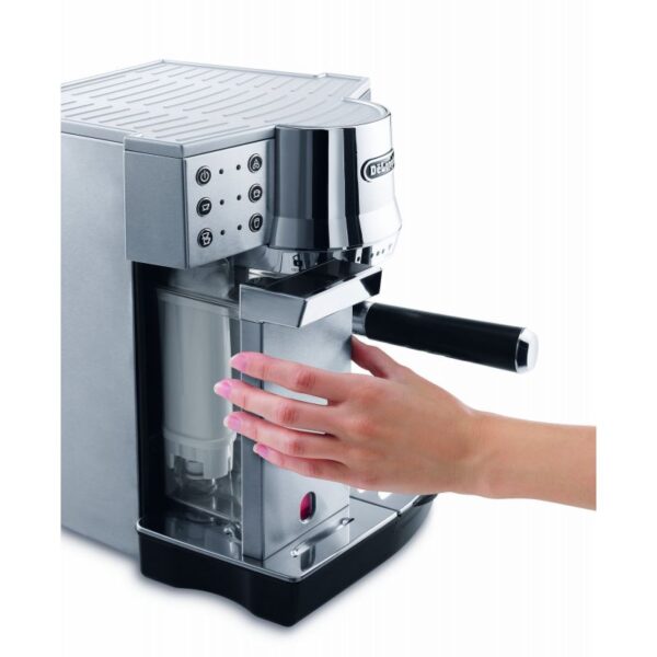 De'Longhi Expresso Maker Pump Driven &Amp; Cappuccino Machine 1450W (Metallic) Latte Macchiato Hot Milk Removable Drip Tray Ec850.M