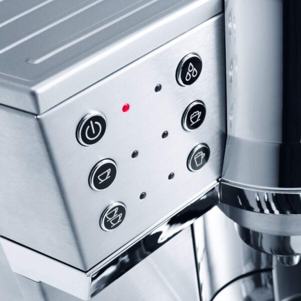 De'Longhi Expresso Maker Pump Driven &Amp; Cappuccino Machine 1450W (Metallic) Latte Macchiato Hot Milk Removable Drip Tray Ec850.M