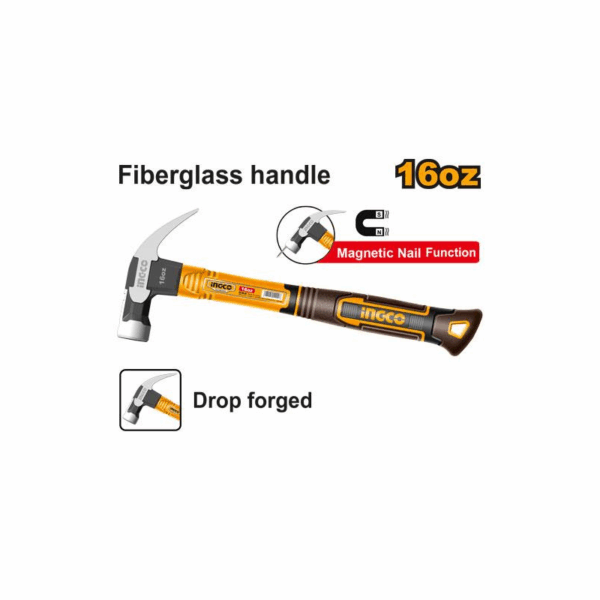 Ingco Claw Hammer 16Oz/450G Innovated Drop-Forged Hammer Head Hch81016