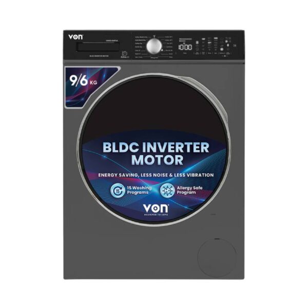 Von Front Load Washer Dryer 9/6 Kg, Silver Inverter Motor Vawd-906Fvk