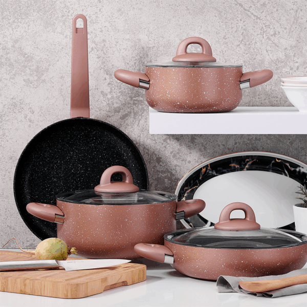 Korkmaz Bella Granite 7Pcs Cookware Set Rosegold A2894