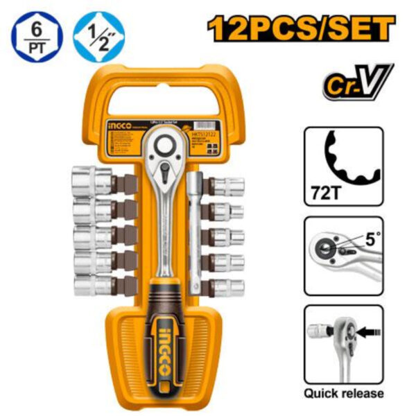Ingco Socket Wrench Set Of 12Pcs ½&Quot; Hkts12122