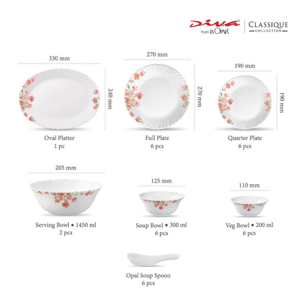 La Opala Dinner Set Aster Pink Classique 20 Pieces Lp020