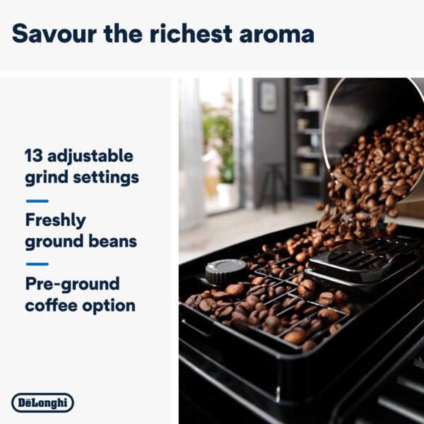 De'Longhi Magnifica Start Fully Automatic Bean To Cup Coffee Machine With 4 One-Touch Recipes, Soft-Touch Control Panel, Auto Milk, 1450W, Black Ecam220.60.B