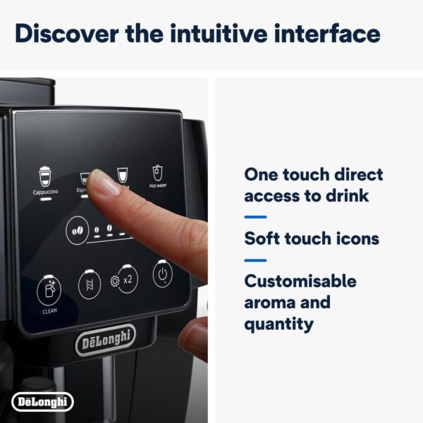 De'Longhi Magnifica Start Fully Automatic Bean To Cup Coffee Machine With 4 One-Touch Recipes, Soft-Touch Control Panel, Auto Milk, 1450W, Black Ecam220.60.B