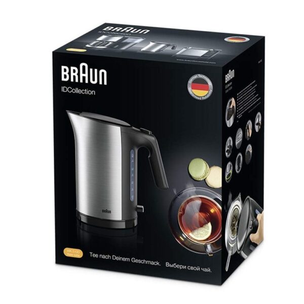Braun Kettle 1.7L Electric Jug 3000W Power Silver Automatic Shut-Off Temperature Control, Rapid Boil Wk501Bi-Wk5110Bk