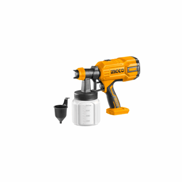 Ingco Cordless Spray Gun Lithium-Ion 800Ml/Min 20V With 2Pcs Copper Nozzle Csgli2003