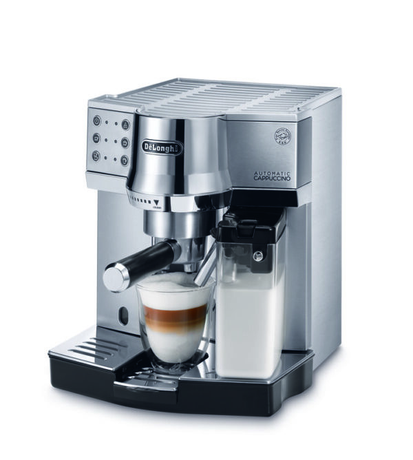 De'Longhi Expresso Maker Pump Driven &Amp; Cappuccino Machine 1450W (Metallic) Latte Macchiato Hot Milk Removable Drip Tray Ec850.M