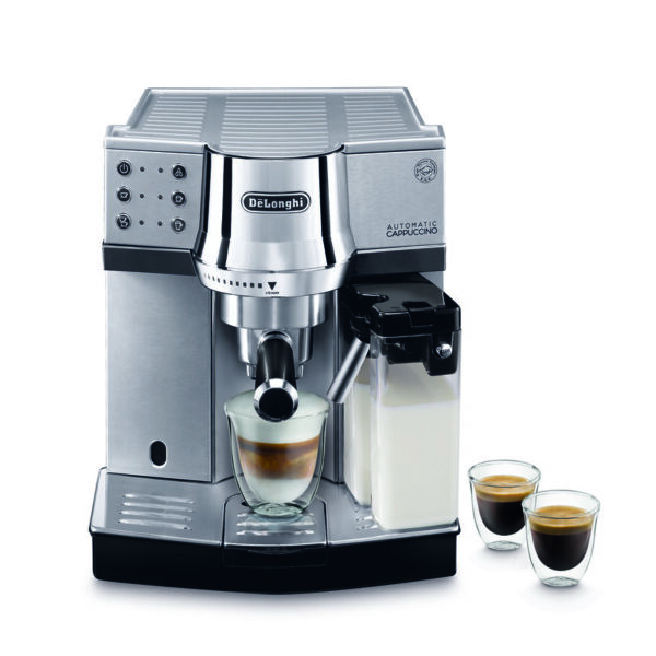 De'Longhi Expresso Maker Pump Driven &Amp; Cappuccino Machine 1450W (Metallic) Latte Macchiato Hot Milk Removable Drip Tray Ec850.M
