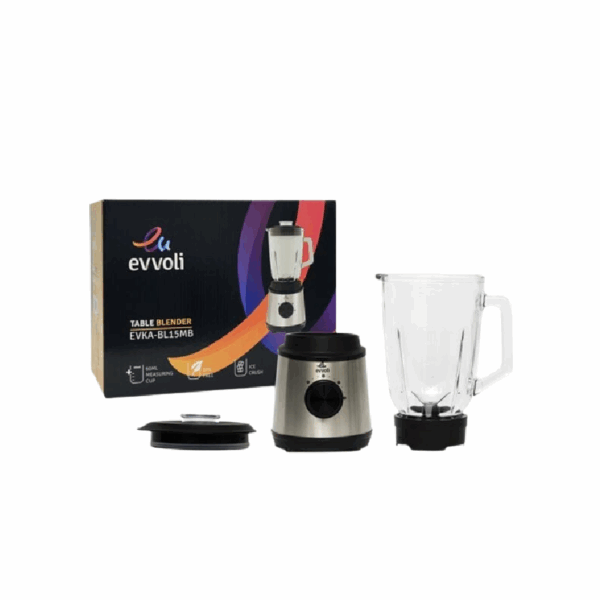 Evvoli Premium Table Blender 1.5L With Glass Jar 600W Evka-Bl15Mb