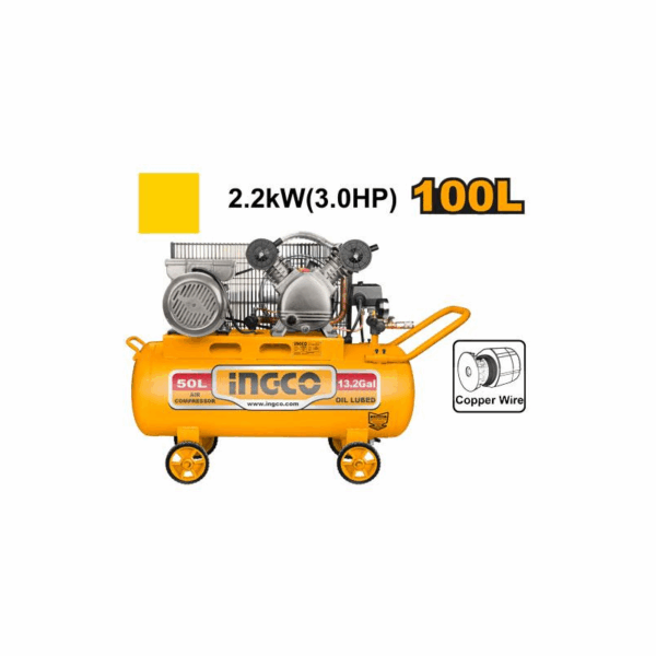 Ingco Air Compressor 2.2Kw/3Hp 100L With Copper Wire Induction Motor, Belt Driving System Ac301008-8/Ac1301008