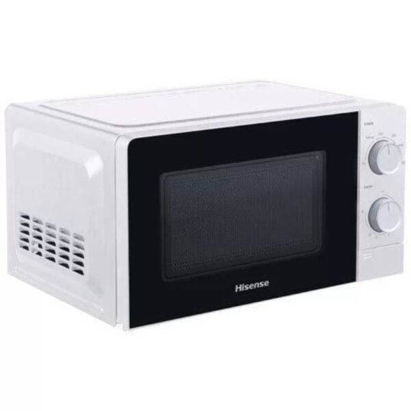 Hisense Microwave 20L 700W Solo Manual, Knobs Push Button, 6 Power Levels, Defrost, Cooking Timer, Cooking Signal, Painted Cavity, Without Grill, White H20Mows10