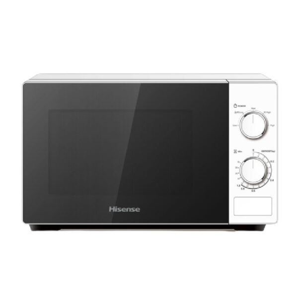 Hisense Microwave 20L 700W Solo Manual, Knobs Push Button, 6 Power Levels, Defrost, Cooking Timer, Cooking Signal, Painted Cavity, Without Grill, White H20Mows10