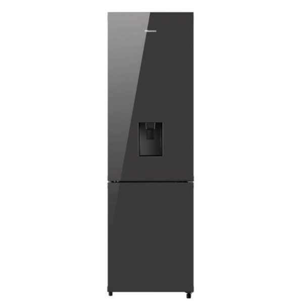 Hisense Refrigerator 263L Water Dispenser, Bottom Freezer, Defrost Cooling, A+ Energy Class, Recessed Handle, Big Guard, Led Light, Tempered Glass Black Mirror H370Bmib-Wd